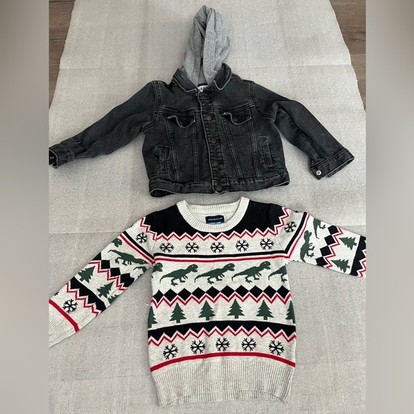 [3T]Andy&Evan Snowflake Sweater [4T]Old Navy Black Denim Hoodie Jacket-Set Of 2 - Picture 1 of 8